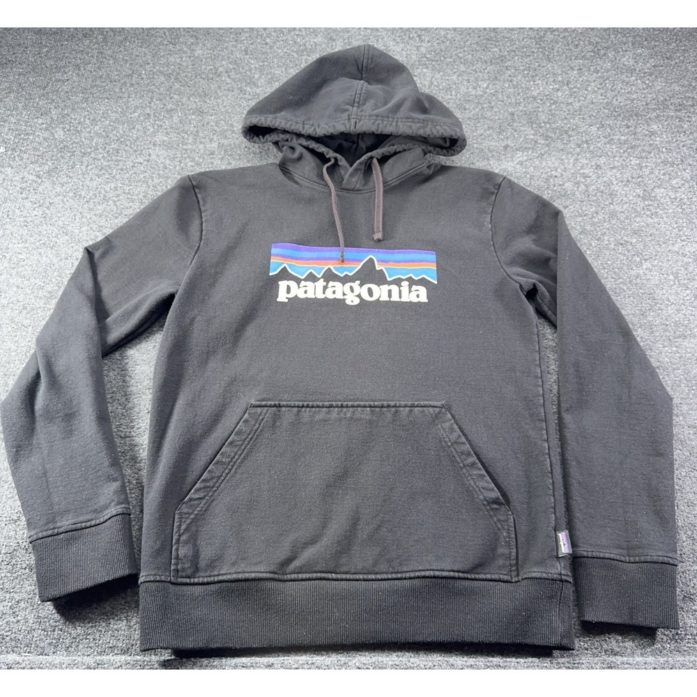 Patagonia Men's Black Worn Wear P-6 Logo Uprisal Cotton Hoody Size Small